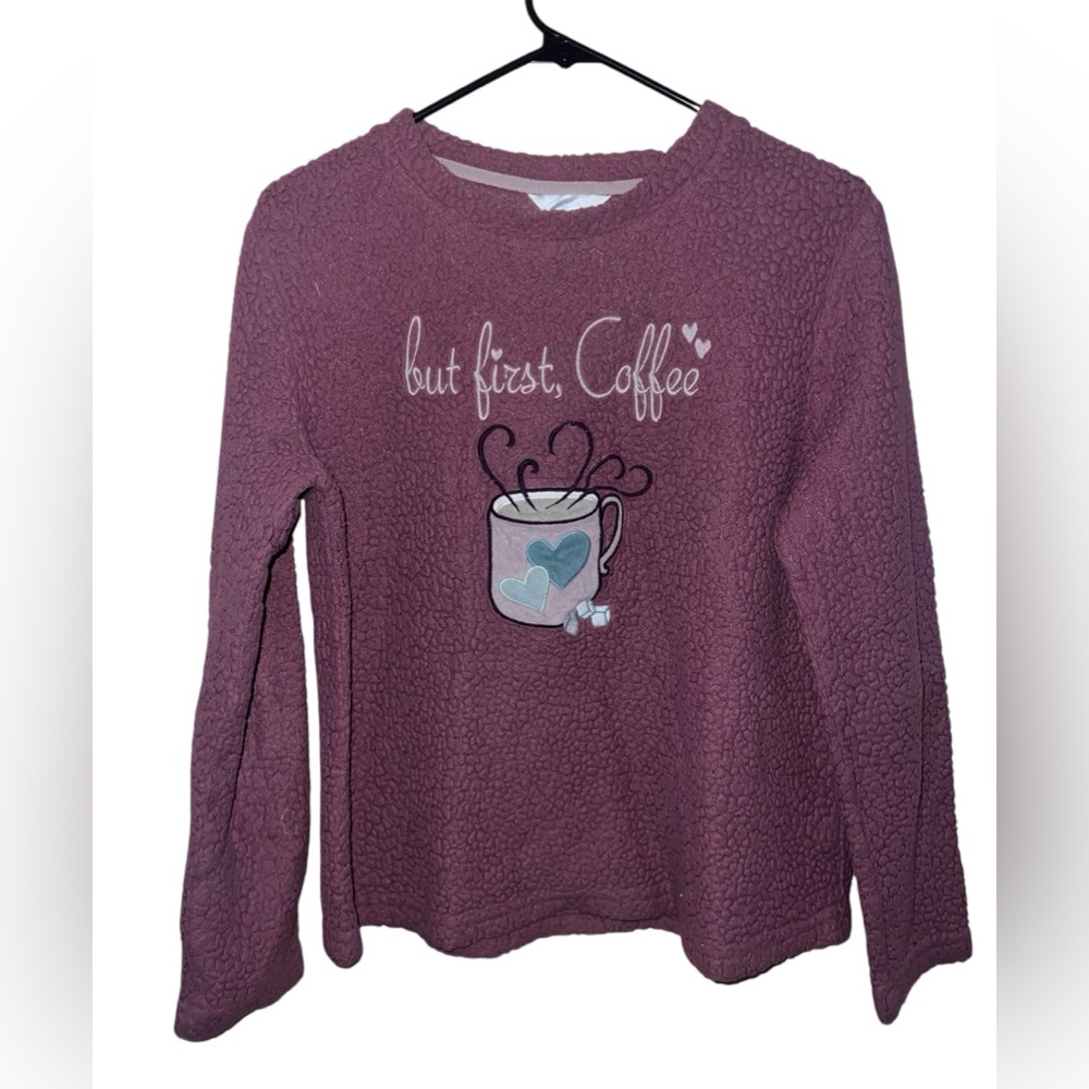 Purple Fleece Sweater with Coffee Design